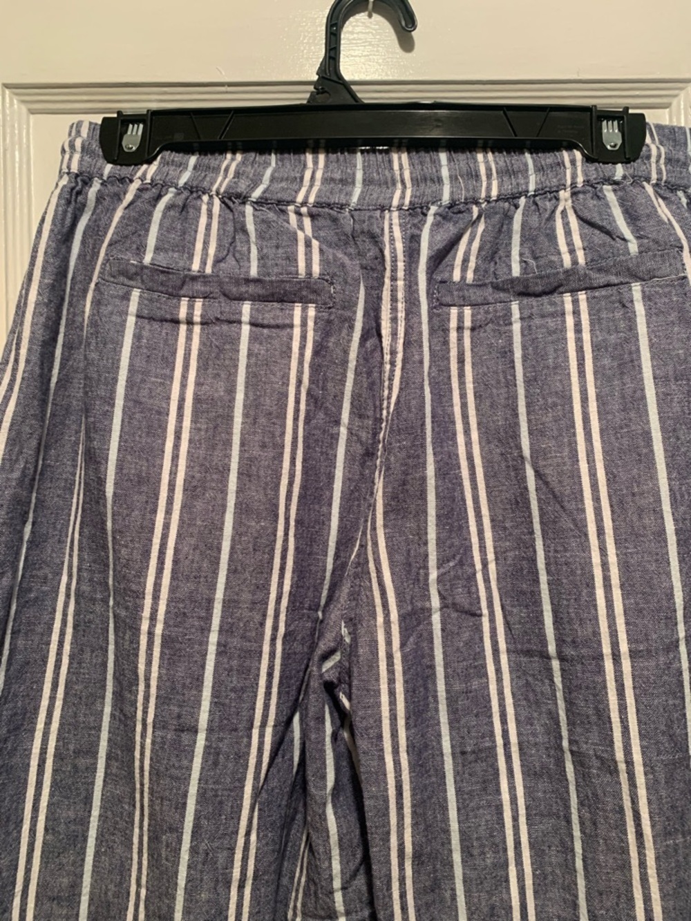 beachlunchlounge Blue and White Striped Wide Leg Linen Cotton Blend Crop Pants S - Picture 6 of 16